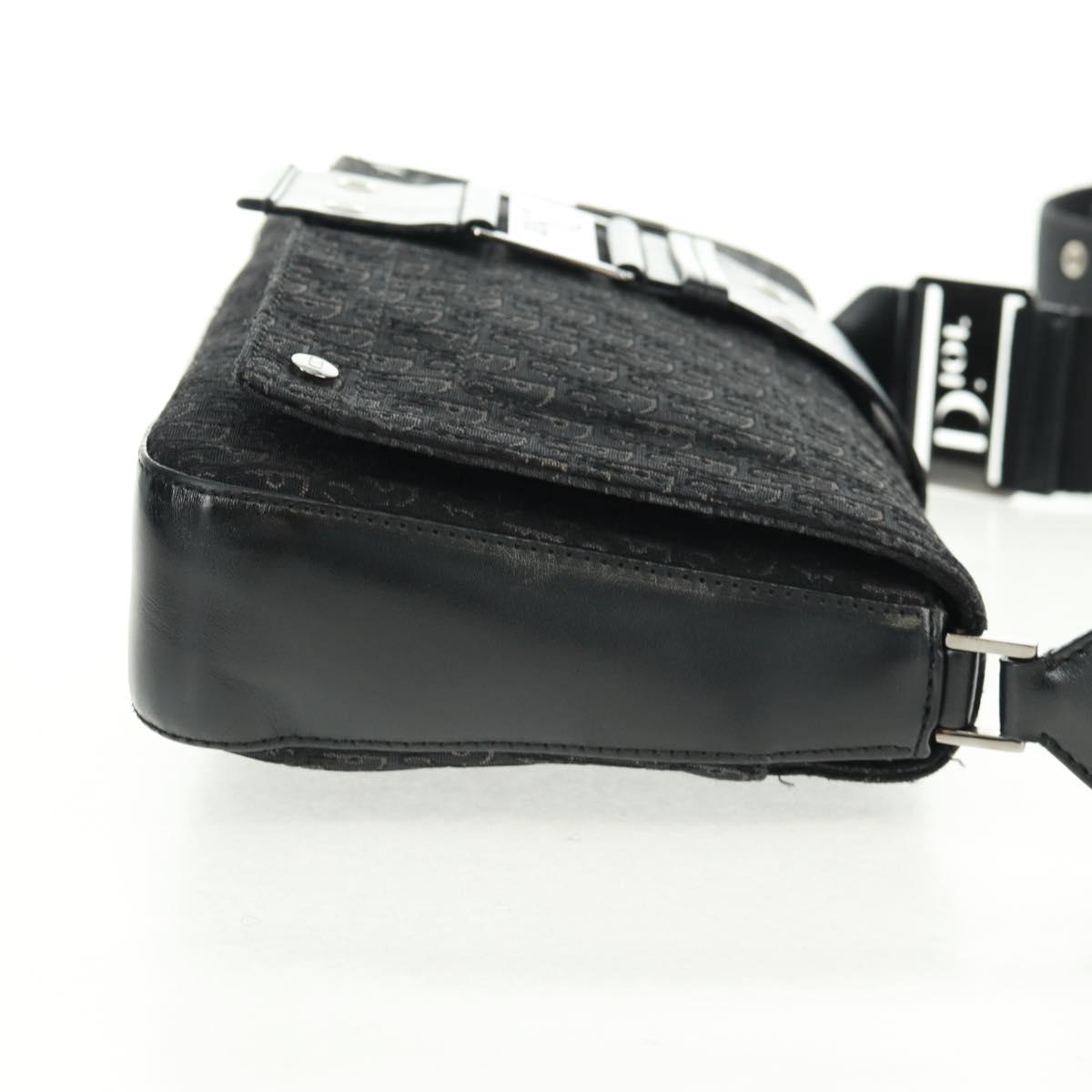Christian Dior Trotter Canvas Street Chic Shoulder Bag Black Silver Auth 168745V