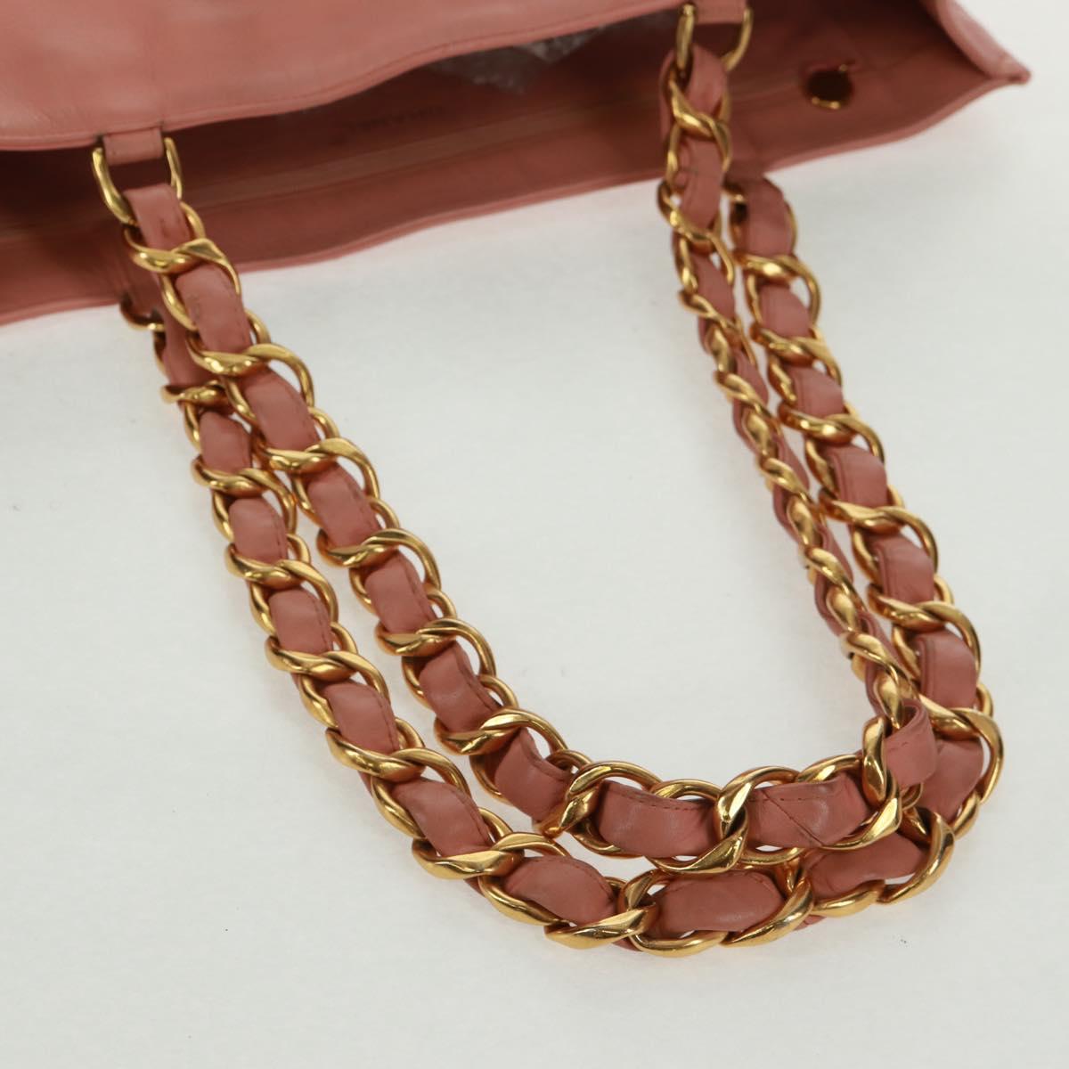 CHANEL Chain Tote Bag Lamb Skin Pink Gold CC Auth 168760