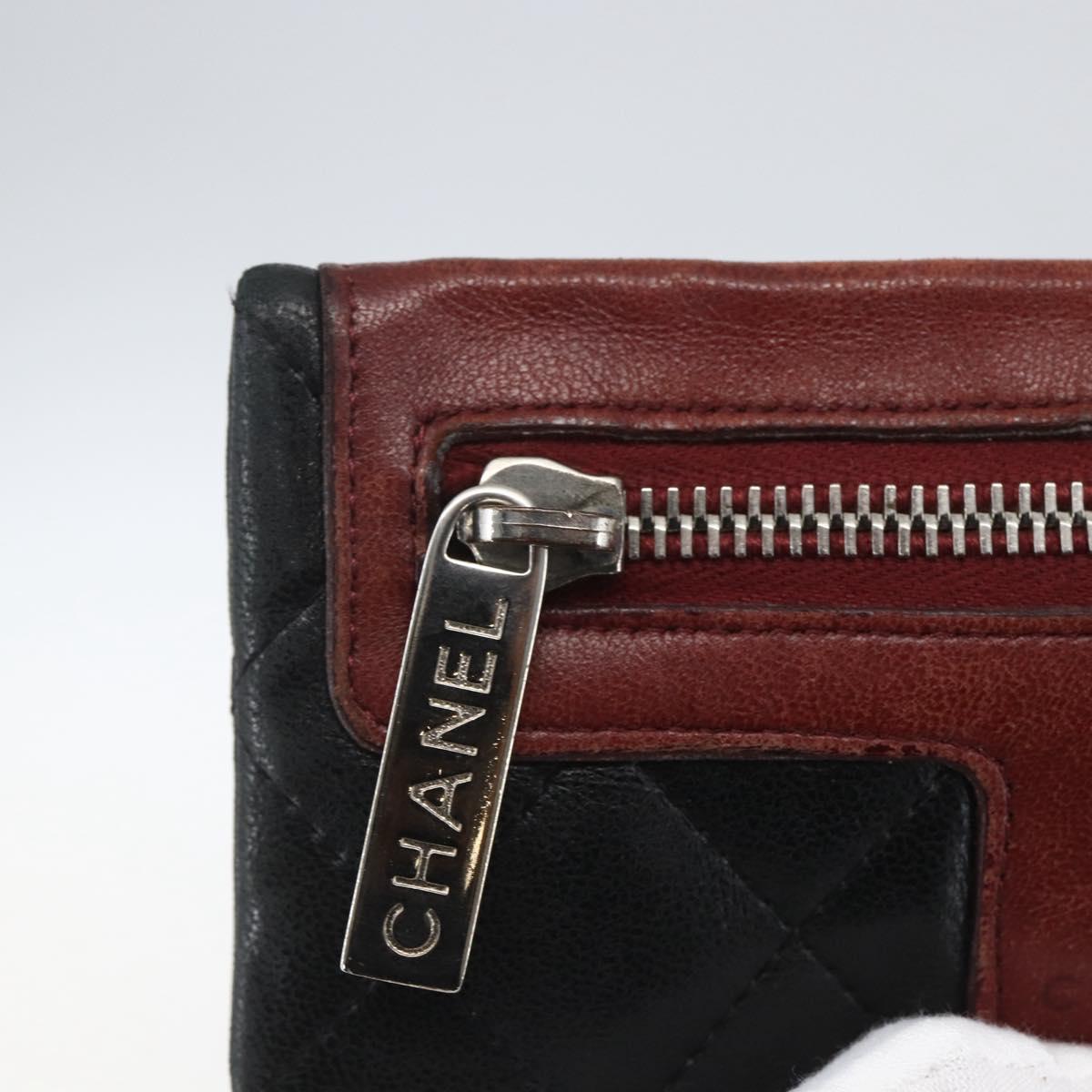 CHANEL Matelasse Coin Purse Lamb Skin Black Silver CC Auth 168761