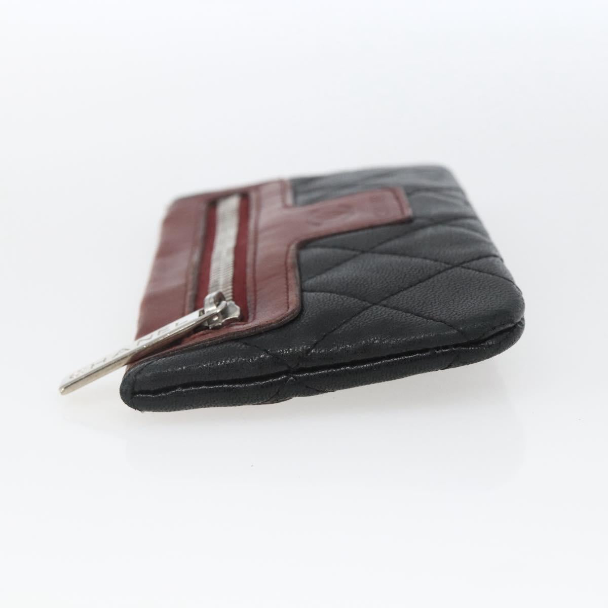 CHANEL Matelasse Coin Purse Lamb Skin Black Silver CC Auth 168761