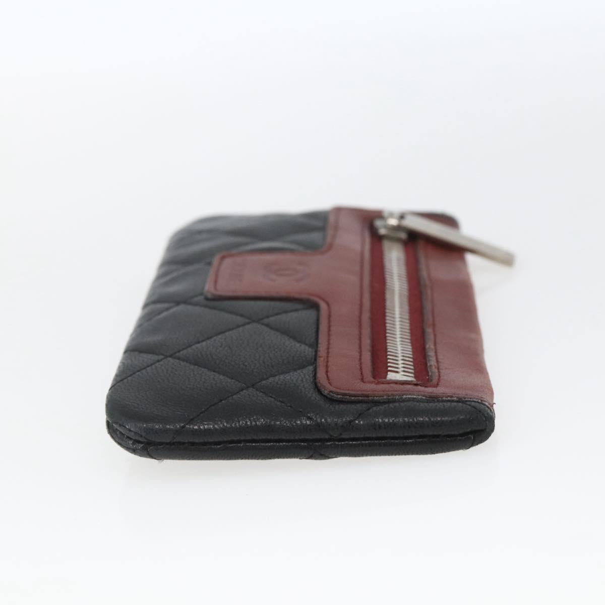 CHANEL Matelasse Coin Purse Lamb Skin Black Silver CC Auth 168761