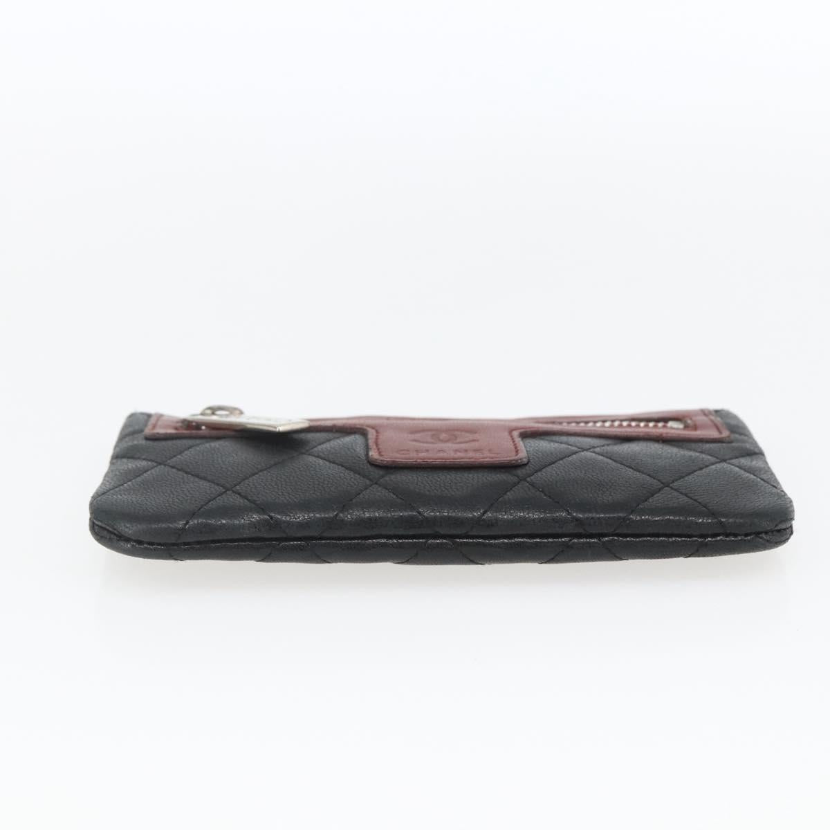 CHANEL Matelasse Coin Purse Lamb Skin Black Silver CC Auth 168761