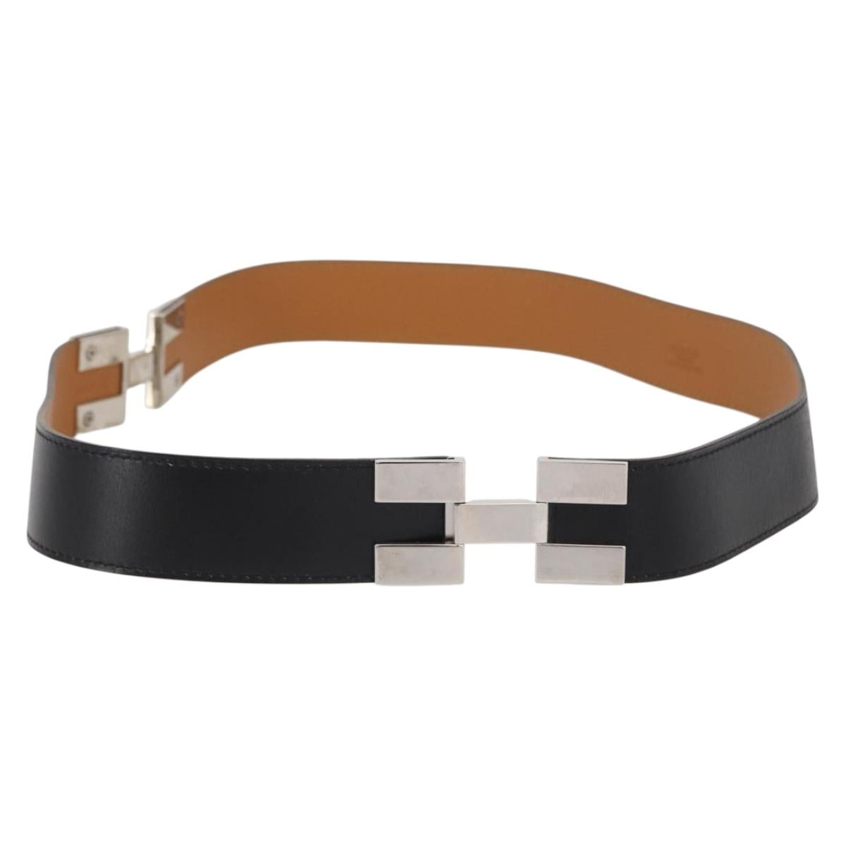HERMES Belt Leather 29.5"" Black Auth 168765