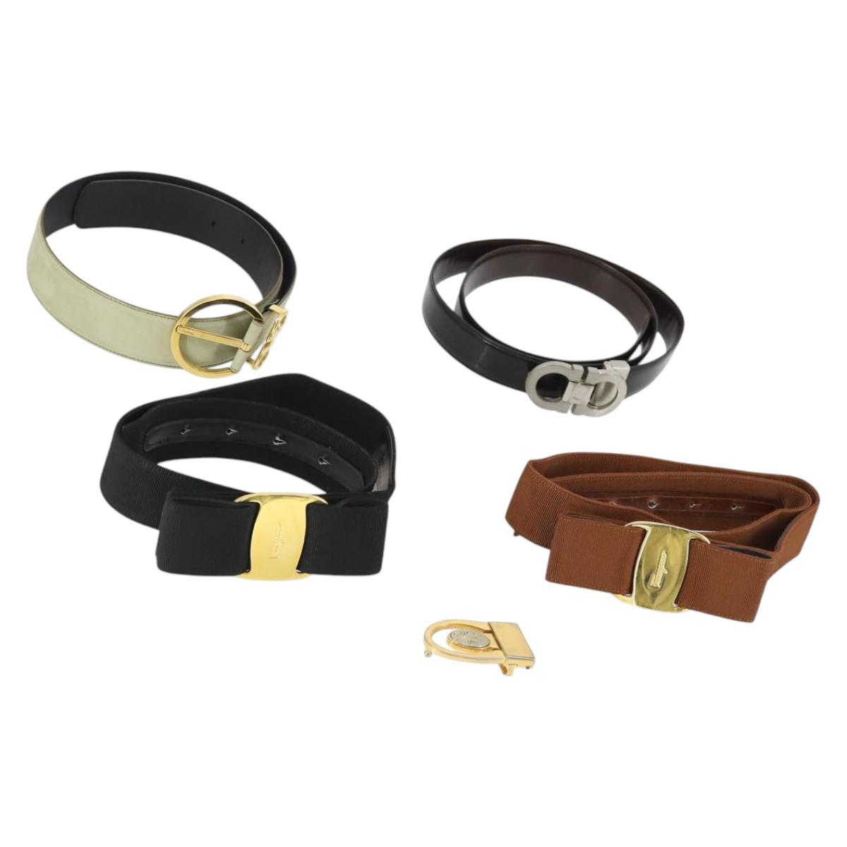 Salvatore Ferragamo Gucci buckle Belt Leather Suede 5 Set Beige Auth 168787