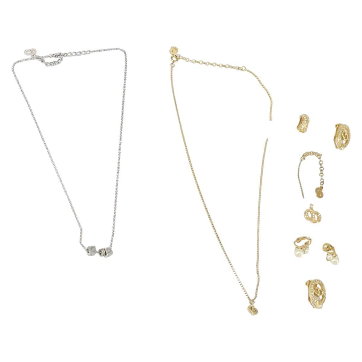 Christian Dior Necklace metal 7 Set Gold Silver Auth 168789