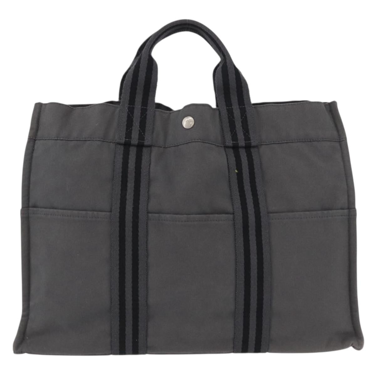 HERMES Fourre Tout MM Hand Bag Canvas Gray Silver Auth 168815