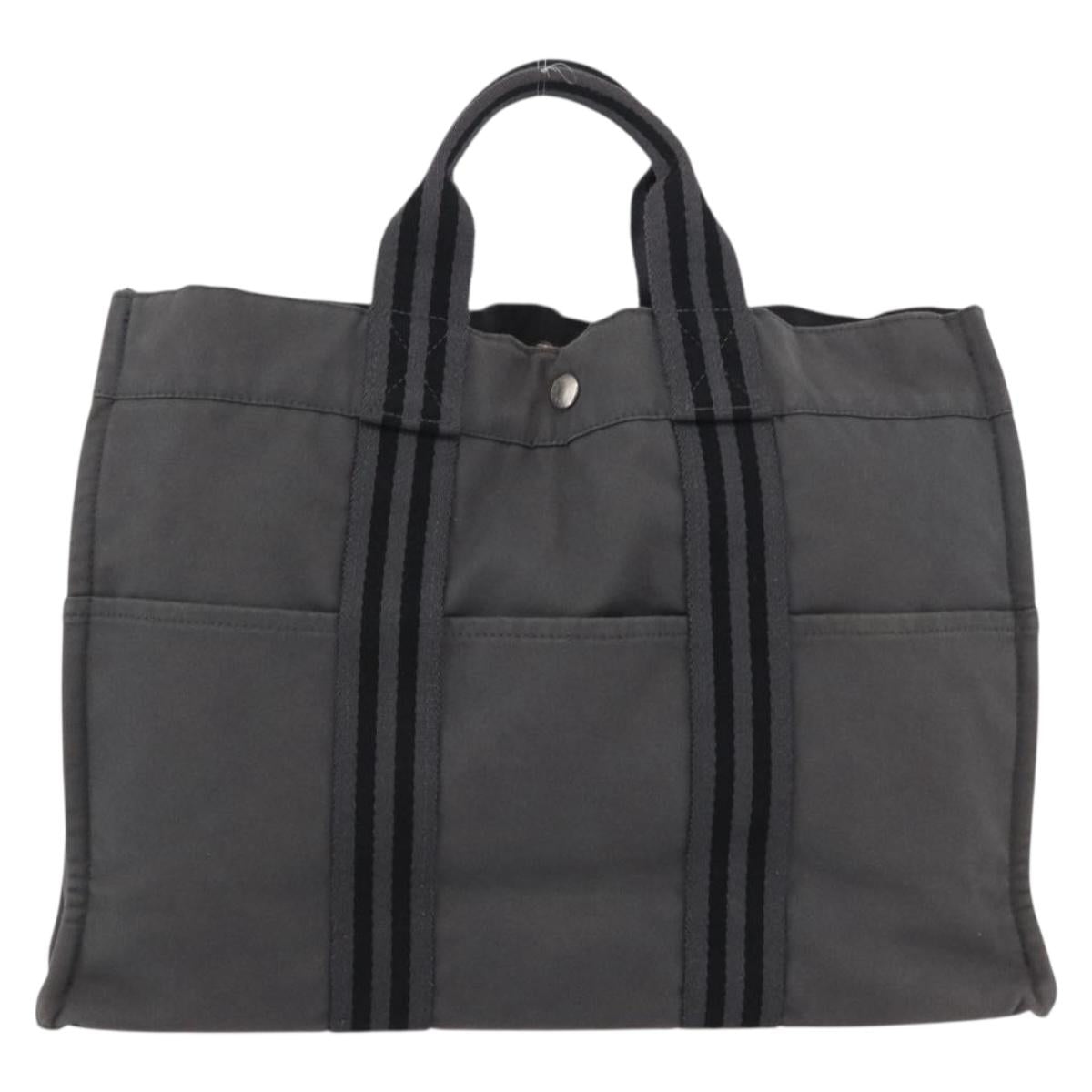 HERMES Fourre Tout MM Hand Bag Canvas Gray Silver Auth 168815