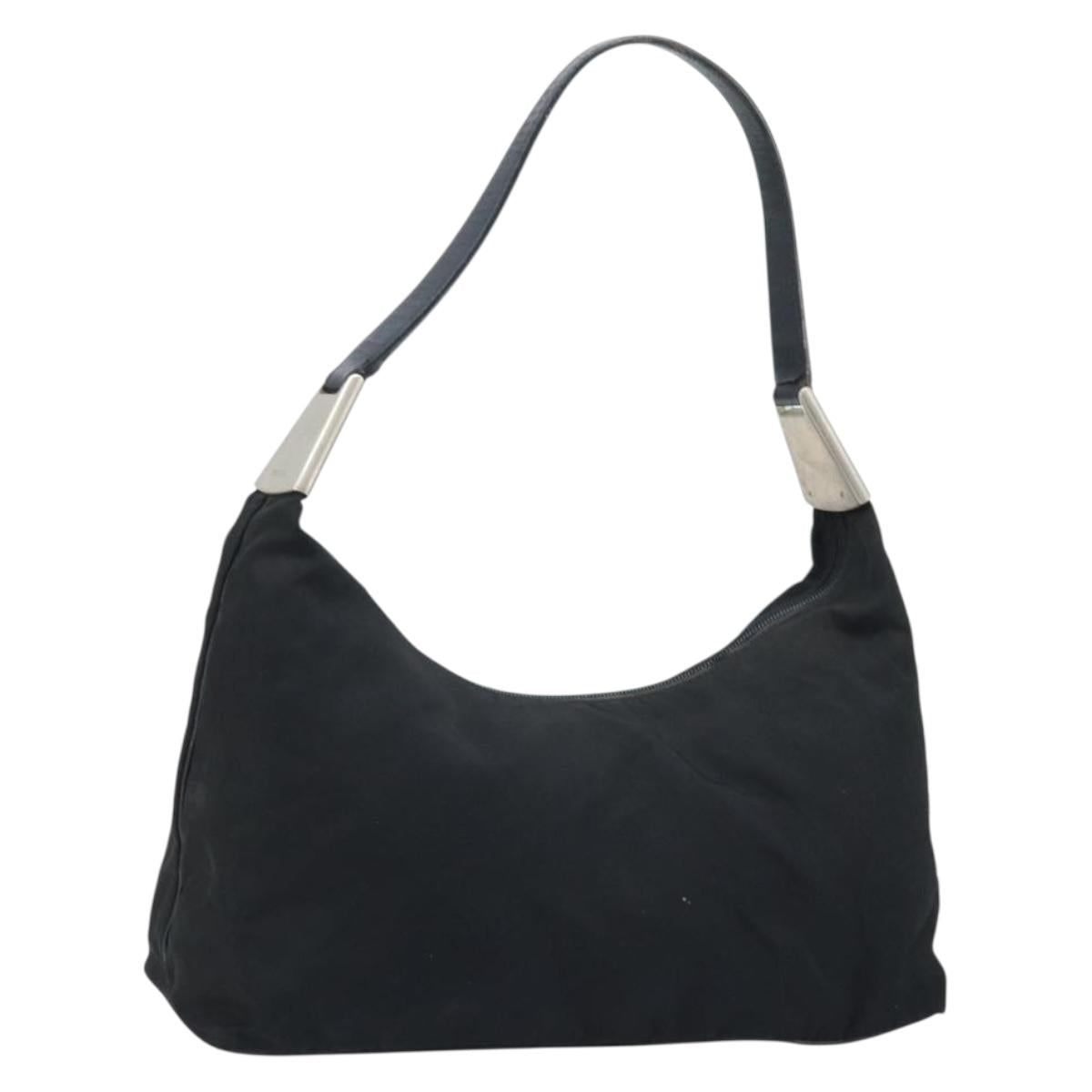 PRADA Shoulder Bag Nylon Black Silver Auth 168820