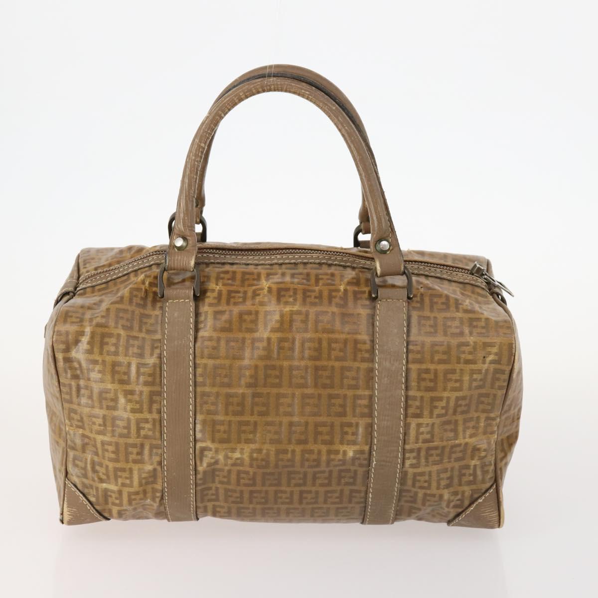 FENDI Zucchino Canvas Pekan Hand Bag 4 Set Brown Black Auth 168826