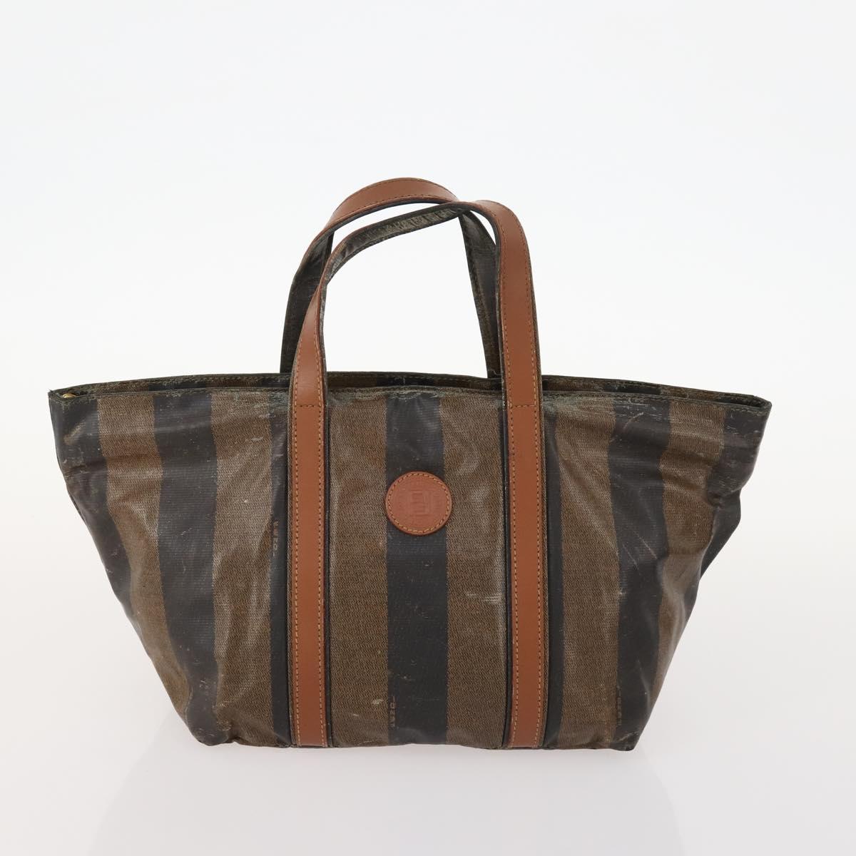 FENDI Zucchino Canvas Pekan Hand Bag 4 Set Brown Black Auth 168826