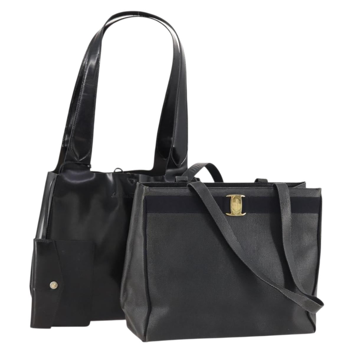 Salvatore Ferragamo Tote Bag Leather 2 Set Black Auth 168827