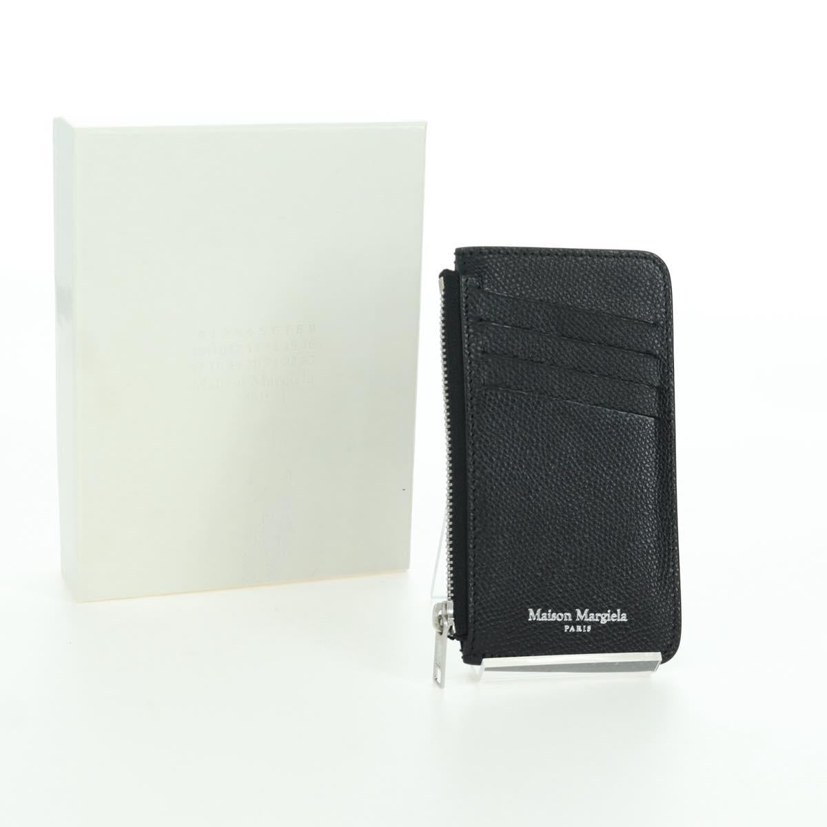 Maison Margiela Card Case Leather Black Silver Auth 168834M