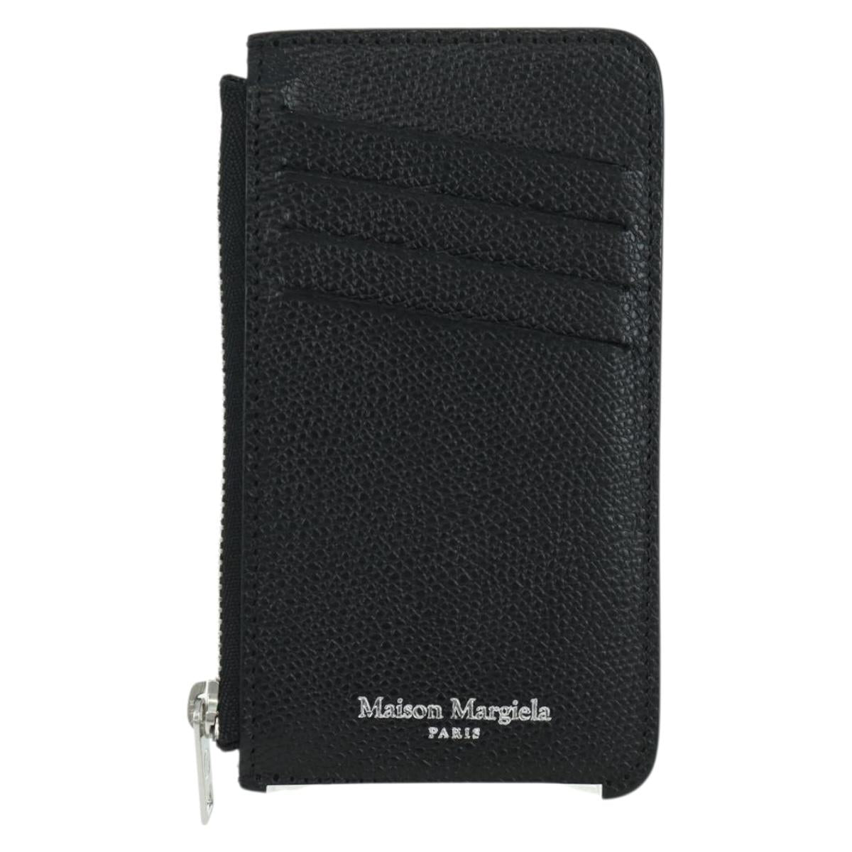 Maison Margiela Card Case Leather Black Silver Auth 168834M