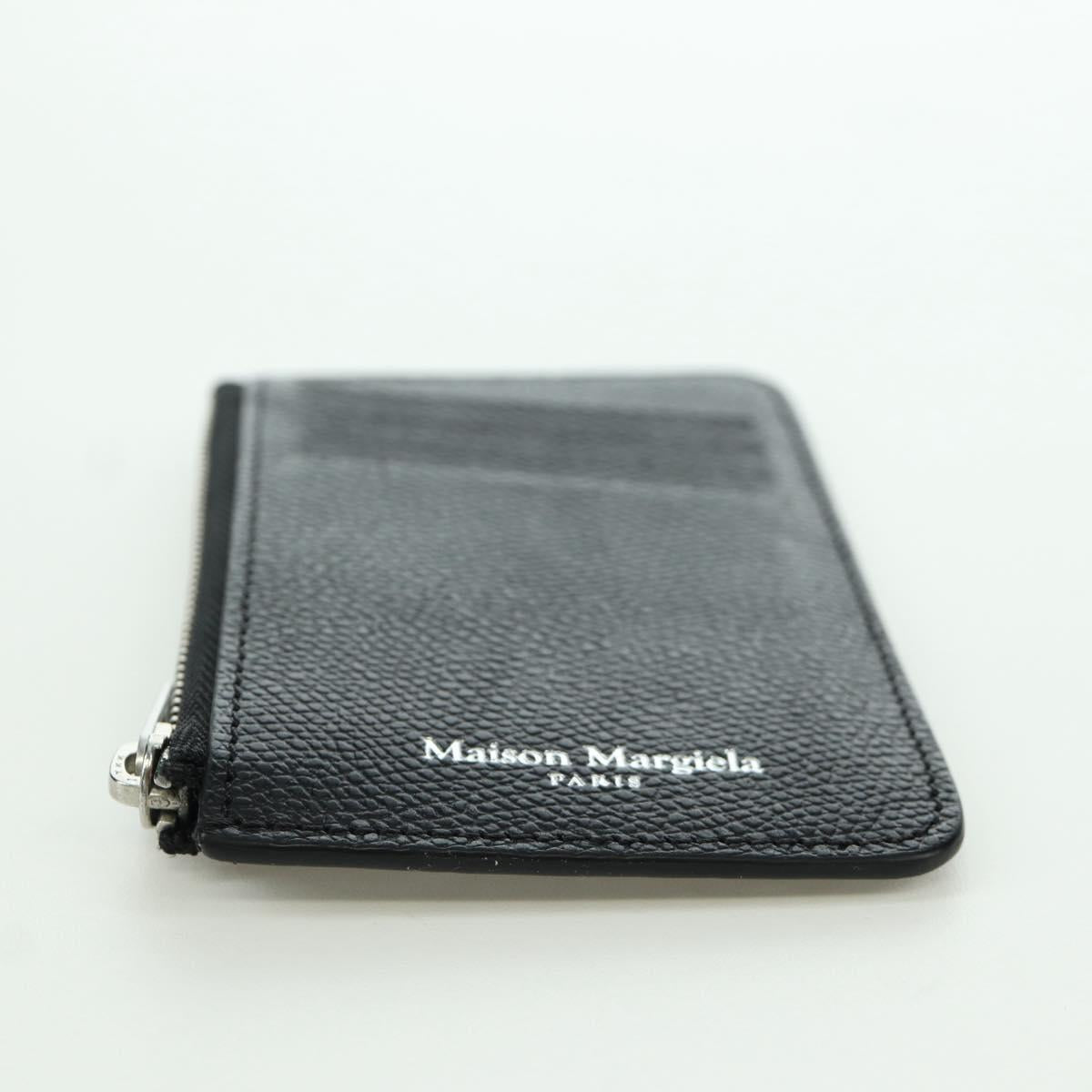 Maison Margiela Card Case Leather Black Silver Auth 168834M