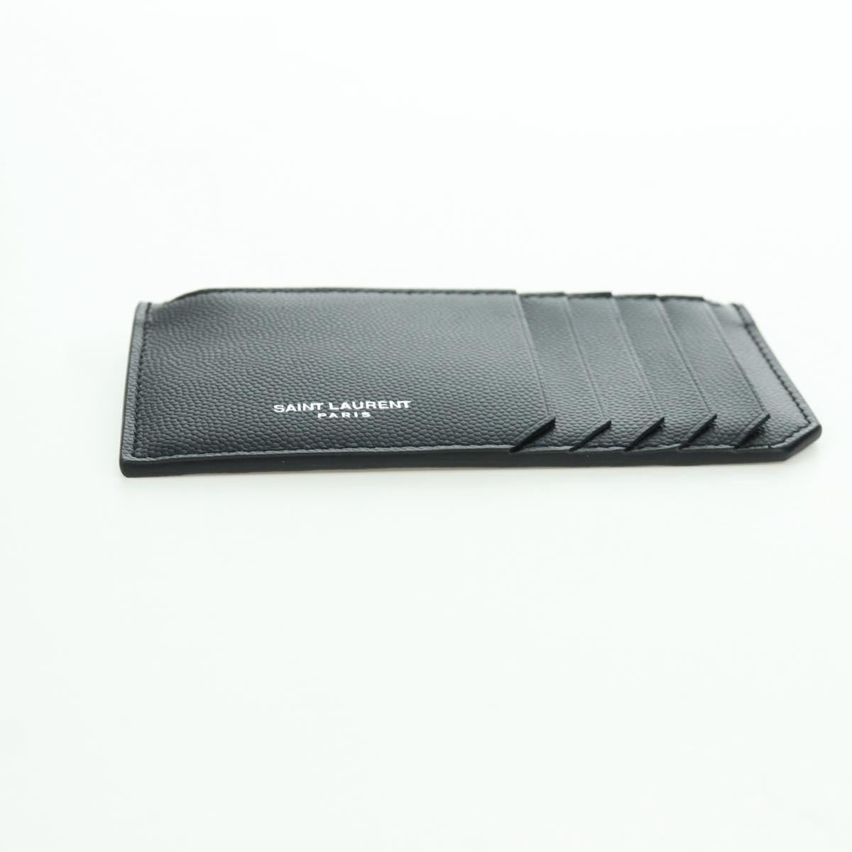 SAINT LAURENT Card Case Leather Black Auth 168835M