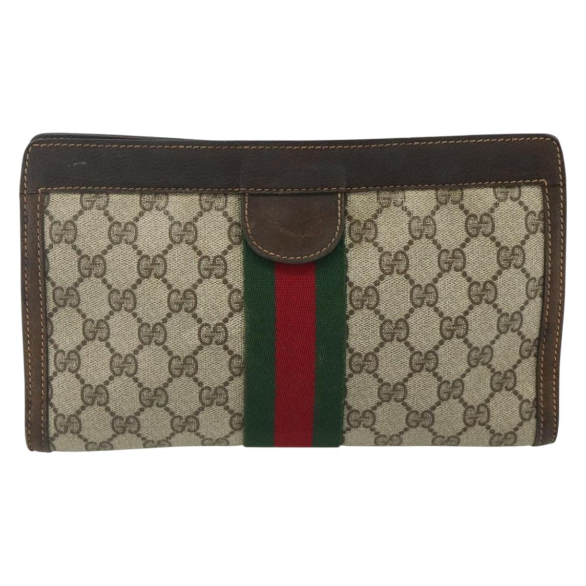GUCCI GG Supreme Web Sherry Line Clutch Bag PVC Beige 41 014 2125 28 Auth 168839