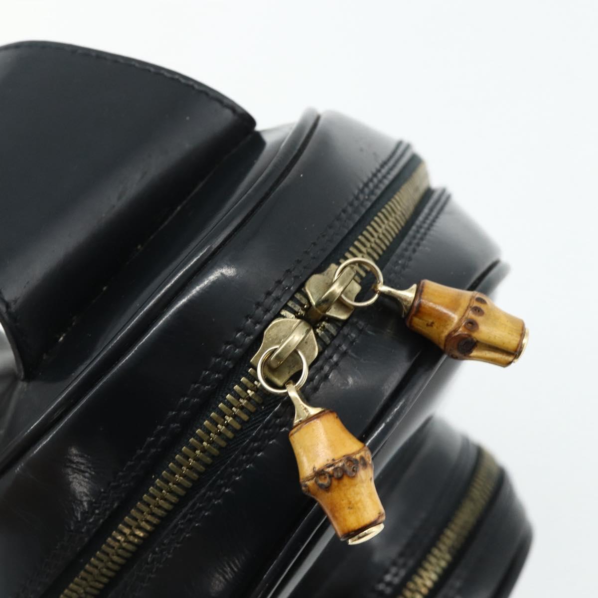 GUCCI Bamboo Shoulder Bag Patent Leather Black Gold 003 2113 0127 Auth 168840