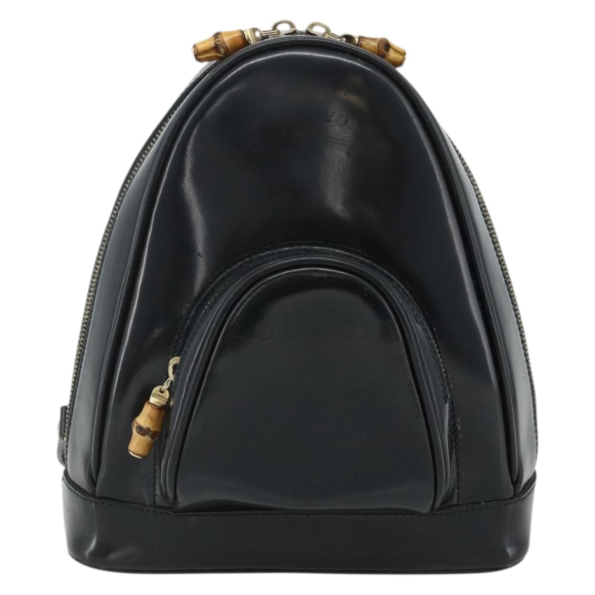 GUCCI Bamboo Shoulder Bag Patent Leather Black Gold 003 2113 0127 Auth 168840