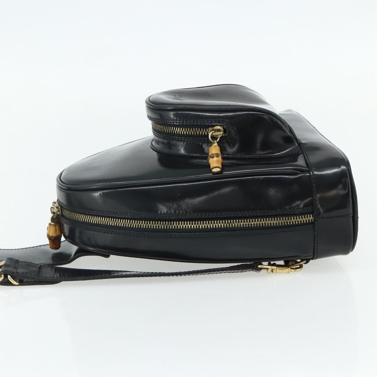 GUCCI Bamboo Shoulder Bag Patent Leather Black Gold 003 2113 0127 Auth 168840