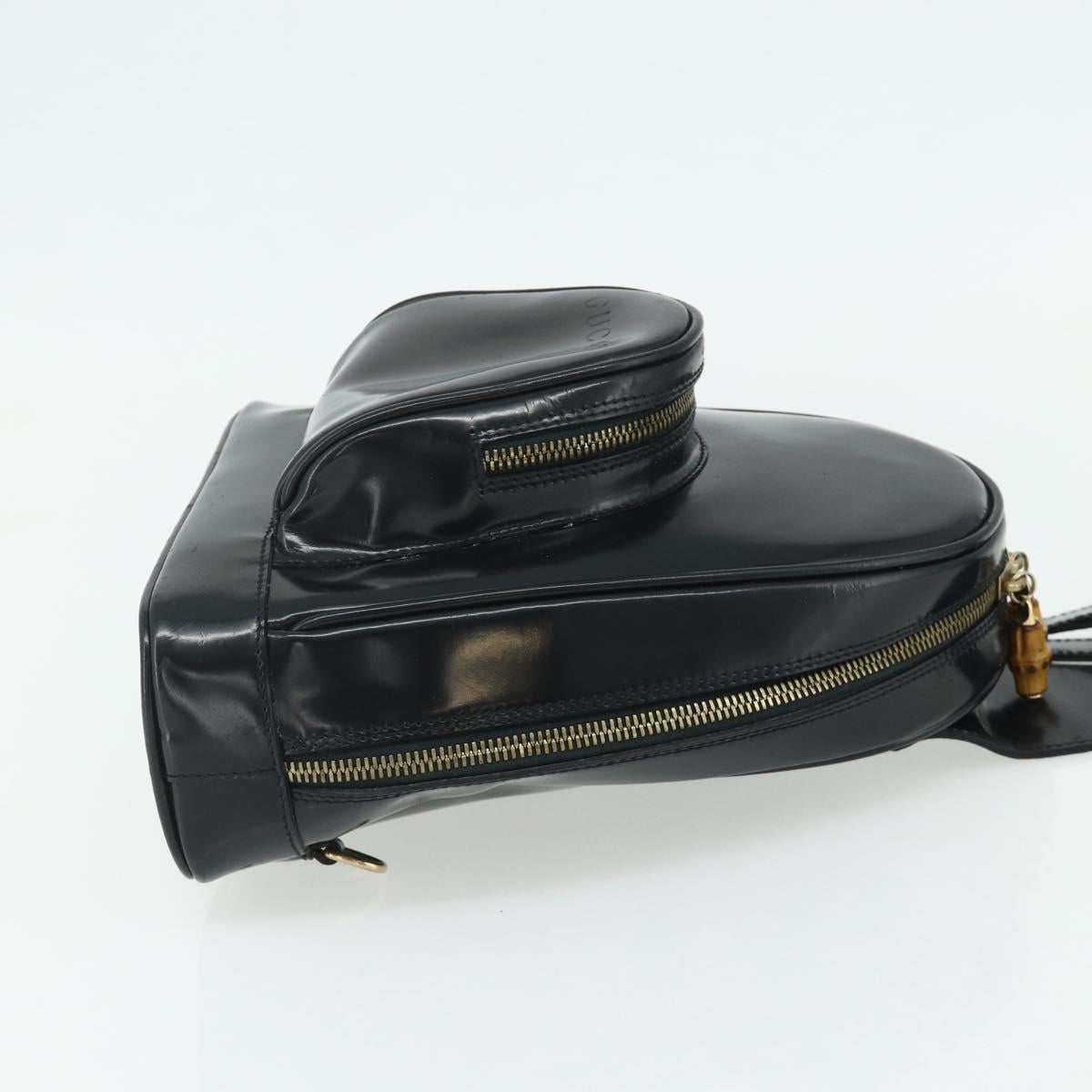 GUCCI Bamboo Shoulder Bag Patent Leather Black Gold 003 2113 0127 Auth 168840