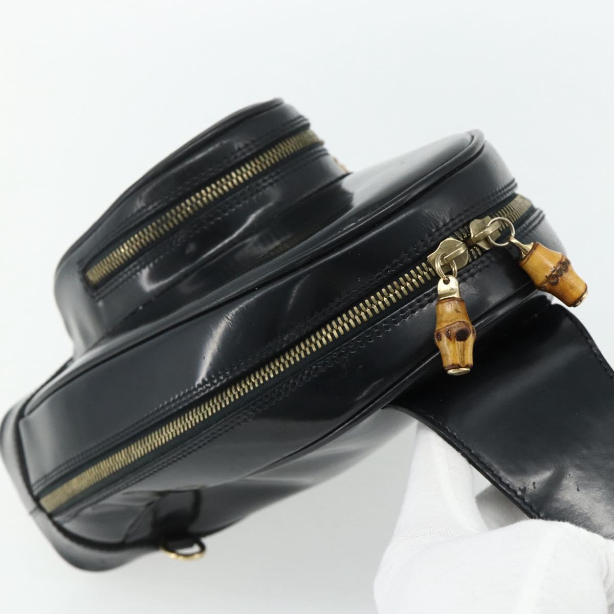 GUCCI Bamboo Shoulder Bag Patent Leather Black Gold 003 2113 0127 Auth 168840