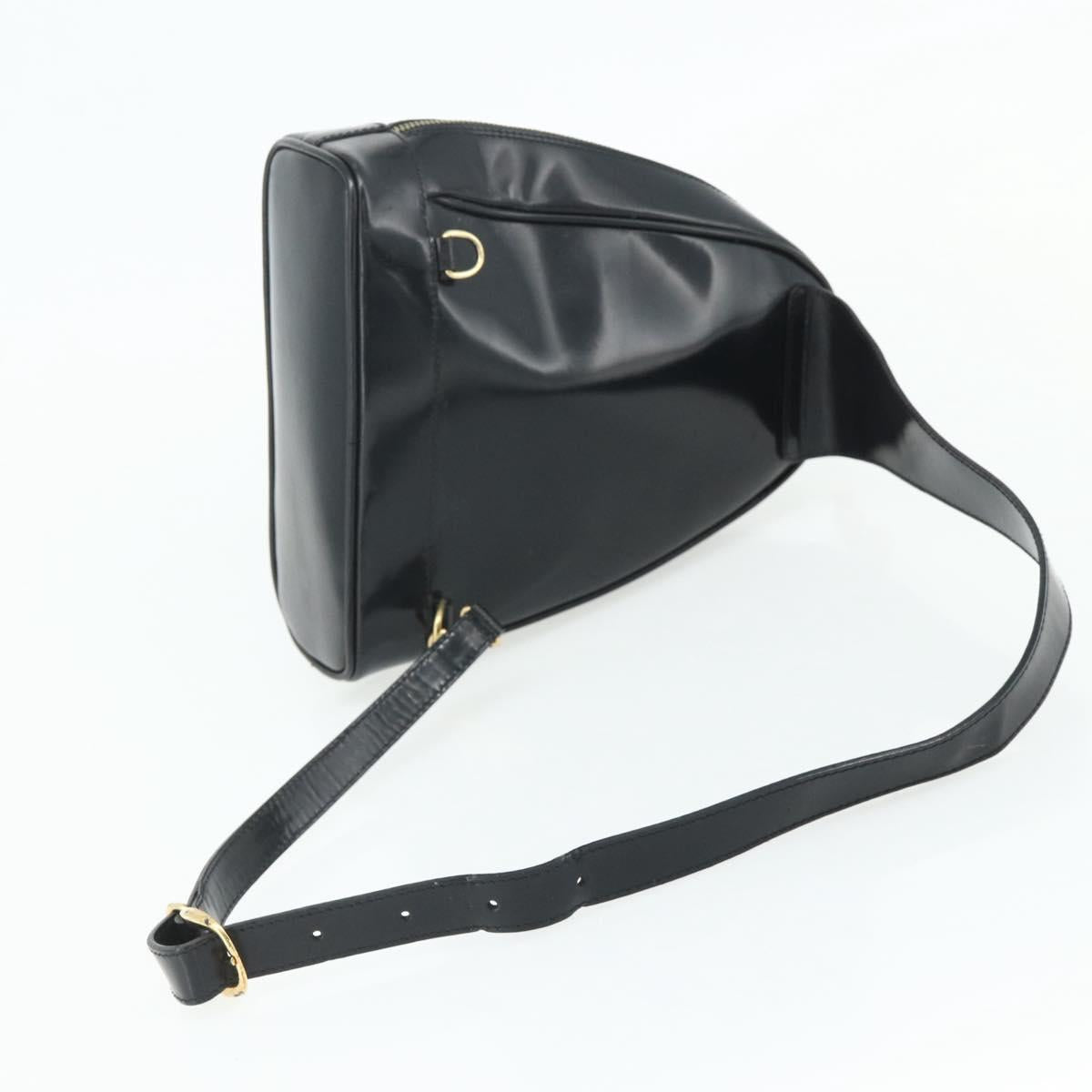 GUCCI Bamboo Shoulder Bag Patent Leather Black Gold 003 2113 0127 Auth 168840