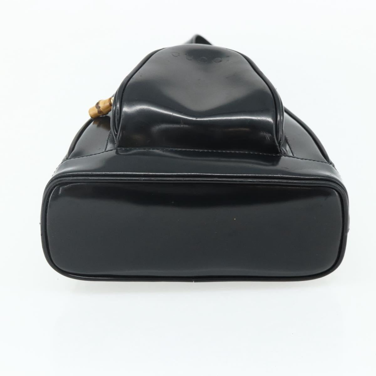 GUCCI Bamboo Shoulder Bag Patent Leather Black Gold 003 2113 0127 Auth 168840