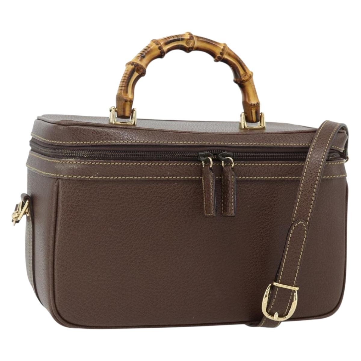 GUCCI Bamboo Hand Bag Leather 2way Brown Gold 013 2122 2491 Auth 168841