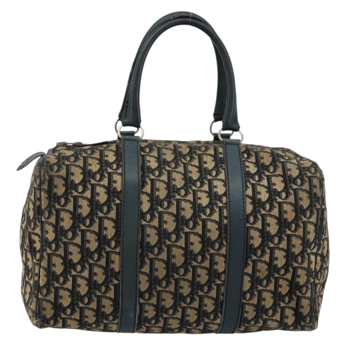 Christian Dior Trotter Canvas Hand Bag Navy Silver Auth 168844