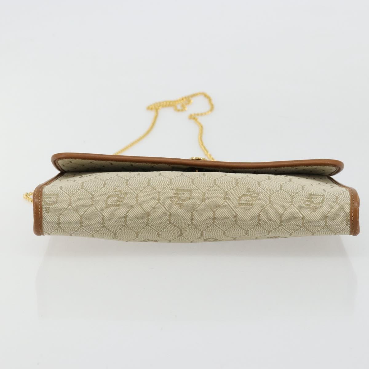 Christian Dior Honeycomb Canvas Shoulder Bag Beige Gold Auth 168850