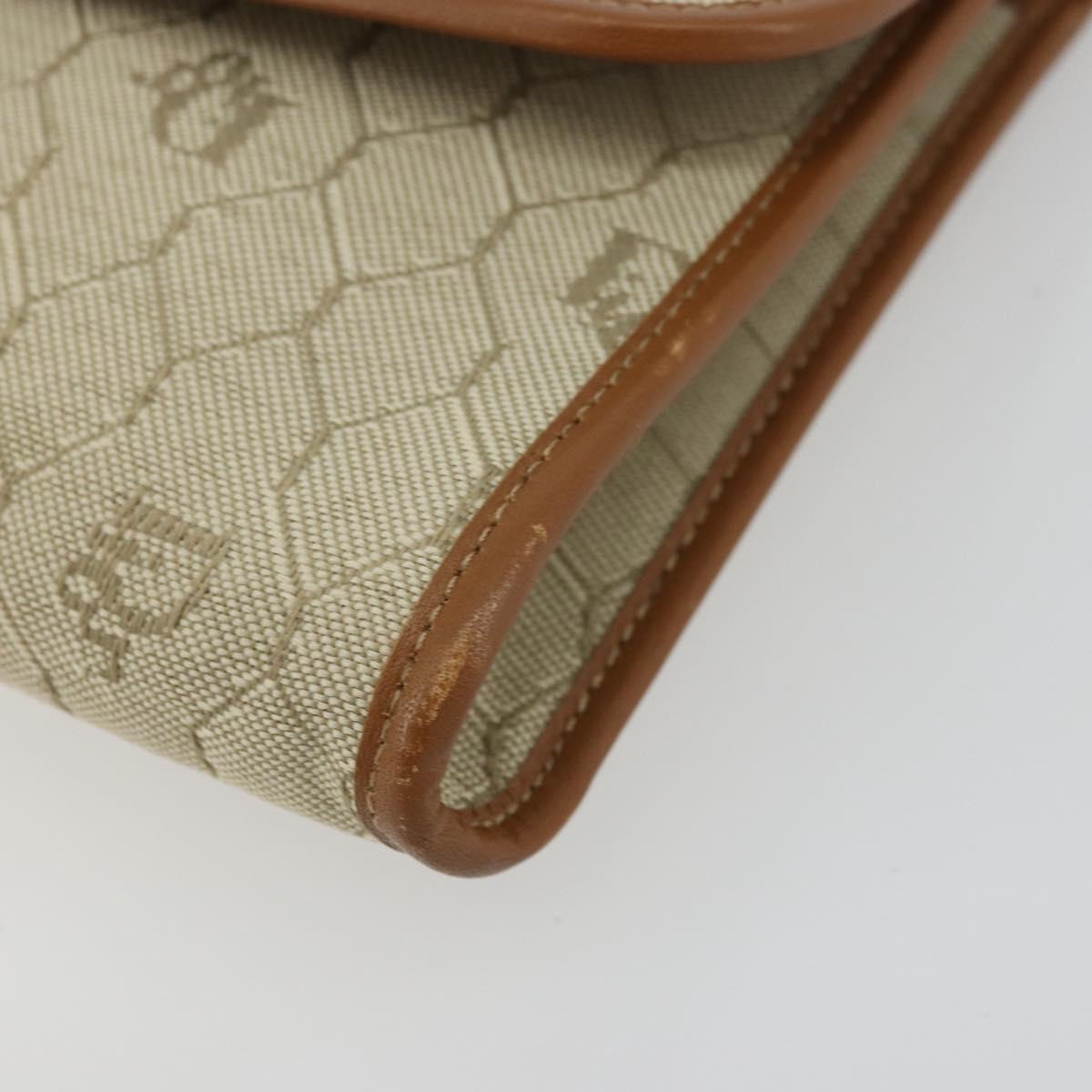 Christian Dior Honeycomb Canvas Shoulder Bag Beige Gold Auth 168850