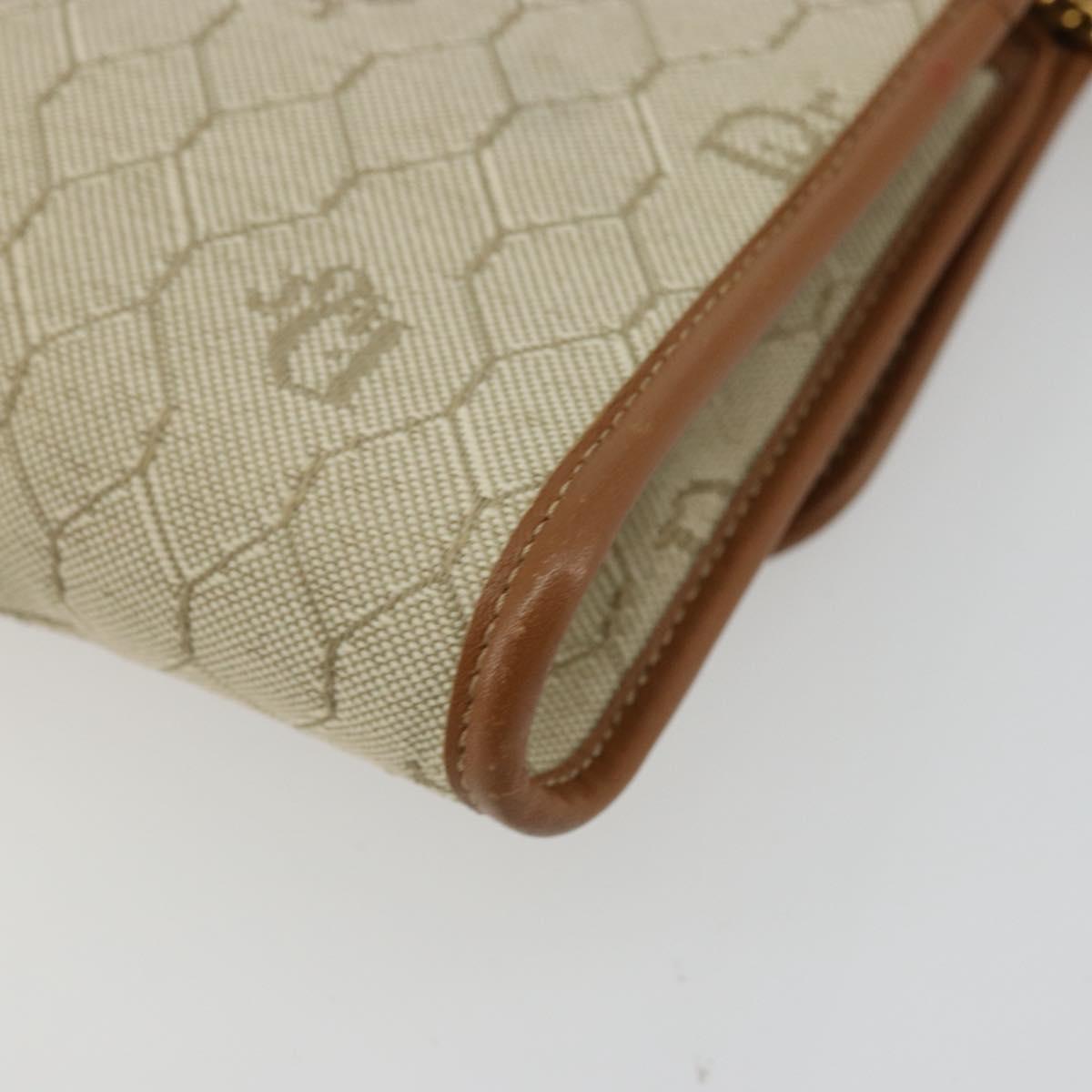 Christian Dior Honeycomb Canvas Shoulder Bag Beige Gold Auth 168850