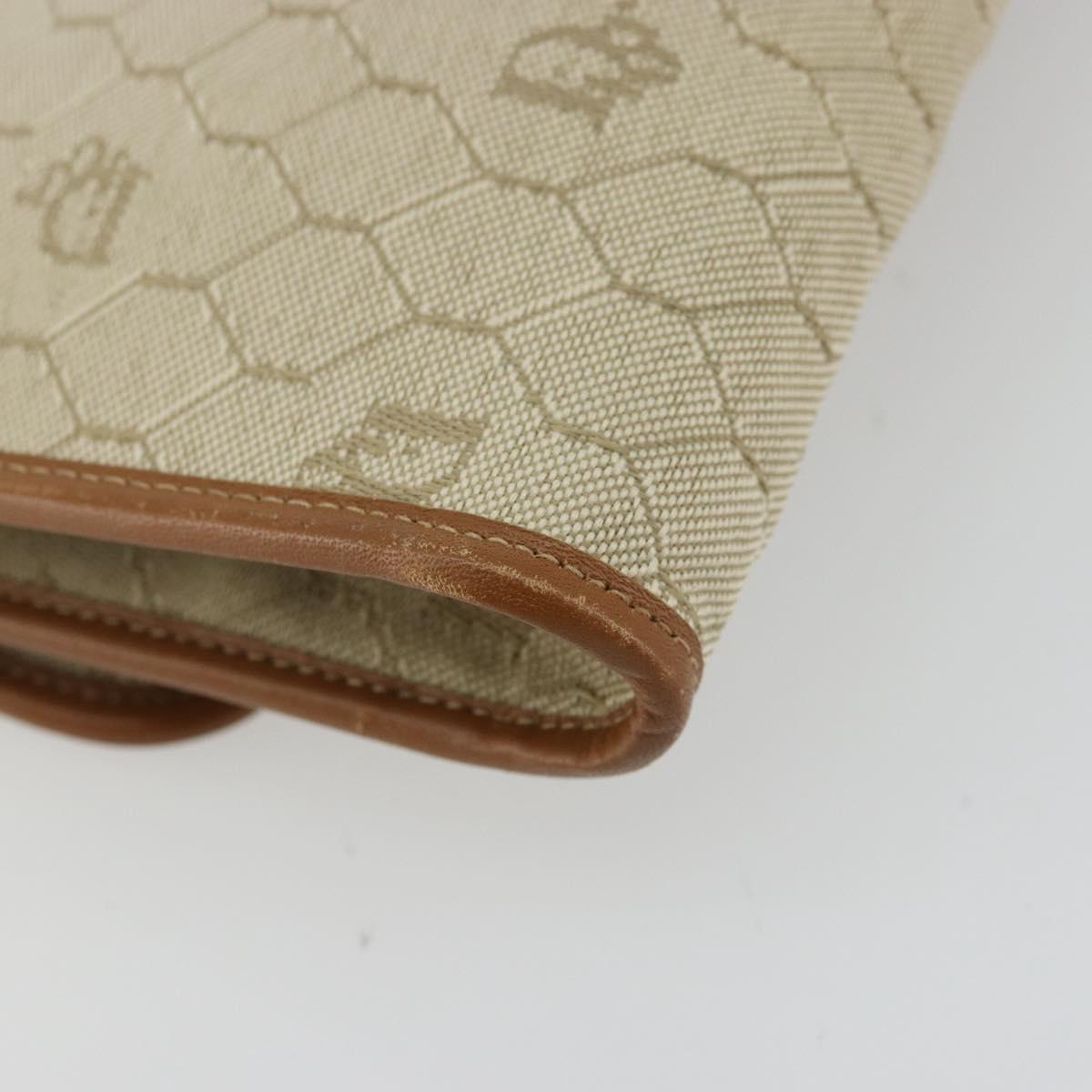 Christian Dior Honeycomb Canvas Shoulder Bag Beige Gold Auth 168850