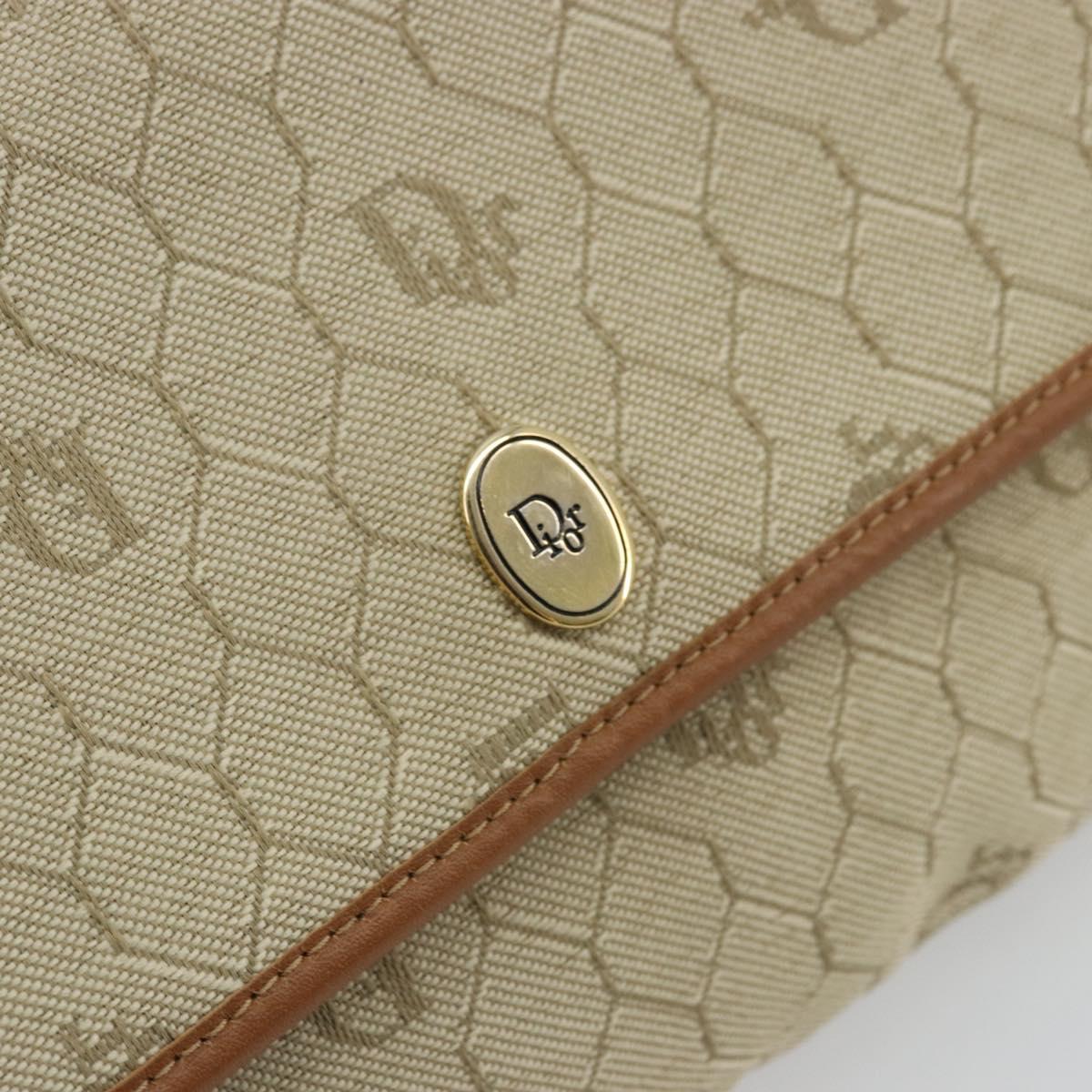 Christian Dior Honeycomb Canvas Shoulder Bag Beige Gold Auth 168850