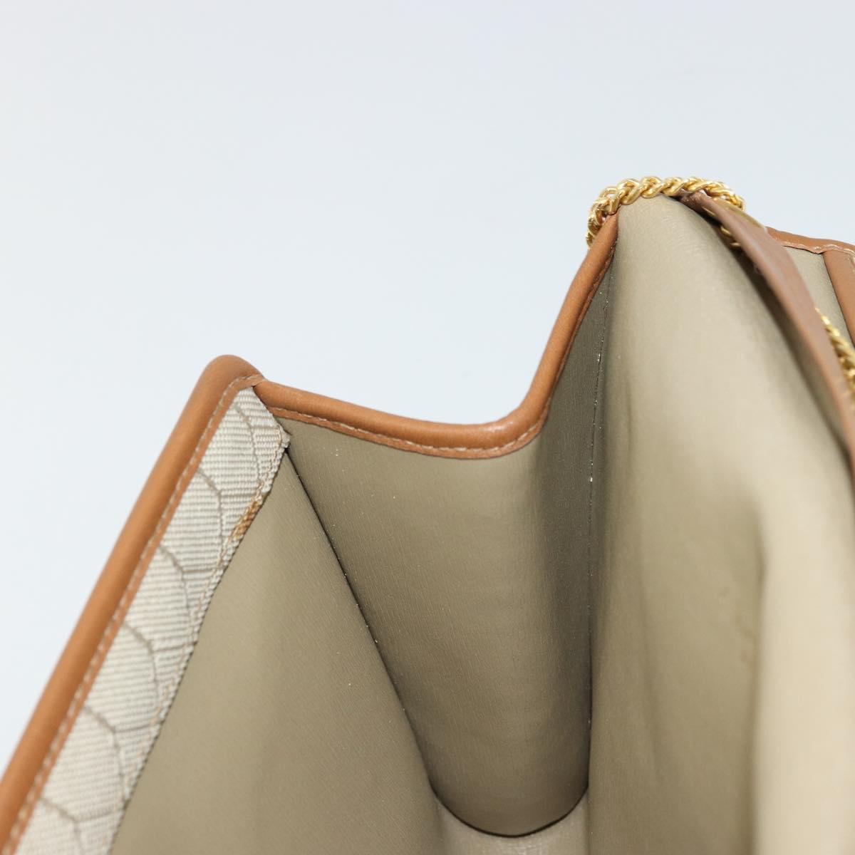 Christian Dior Honeycomb Canvas Shoulder Bag Beige Gold Auth 168850