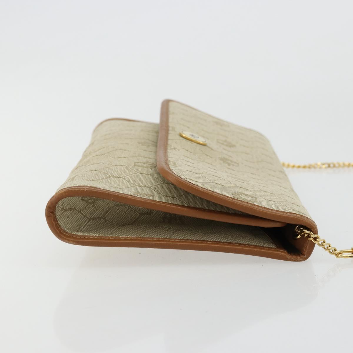 Christian Dior Honeycomb Canvas Shoulder Bag Beige Gold Auth 168850