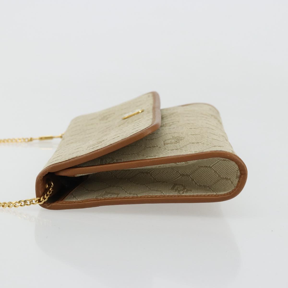 Christian Dior Honeycomb Canvas Shoulder Bag Beige Gold Auth 168850