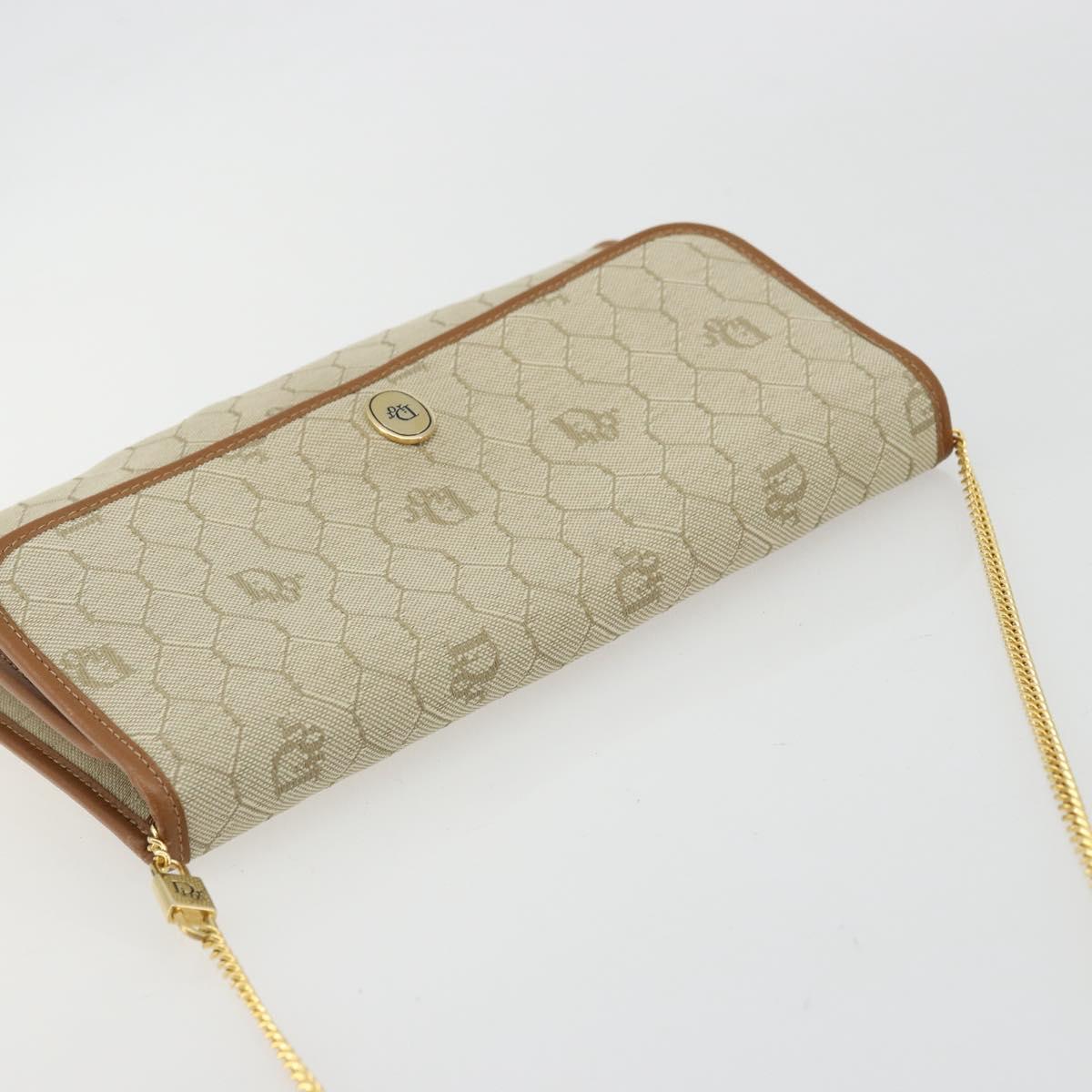 Christian Dior Honeycomb Canvas Shoulder Bag Beige Gold Auth 168850