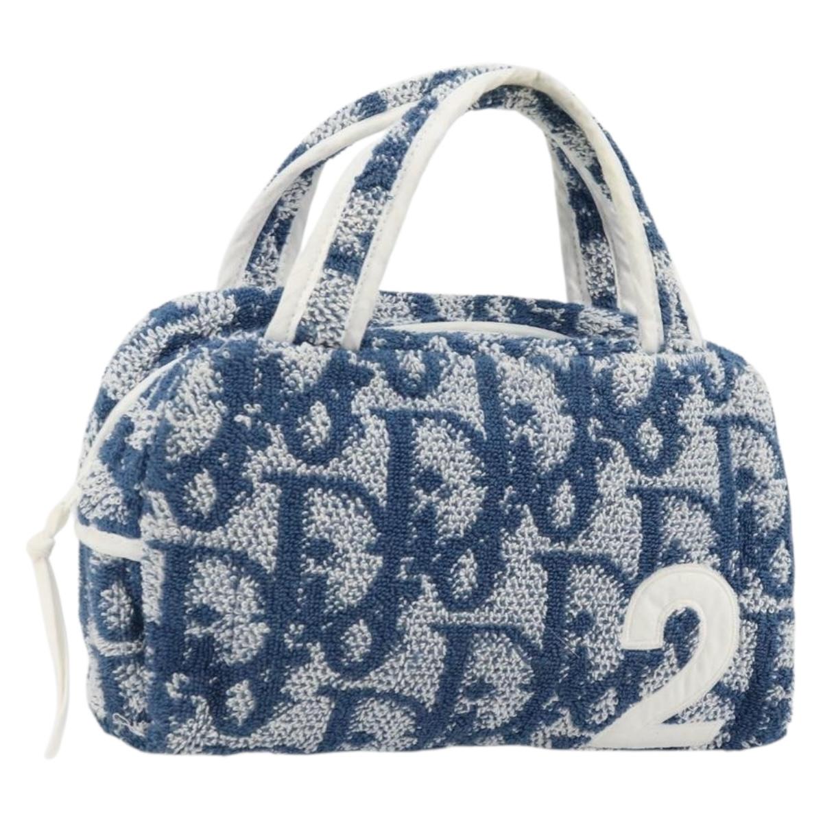 Christian Dior Trotter Canvas Hand Bag Pile Blue Auth 168851A