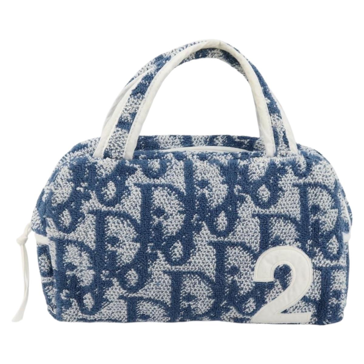 Christian Dior Trotter Canvas Hand Bag Pile Blue Auth 168851A