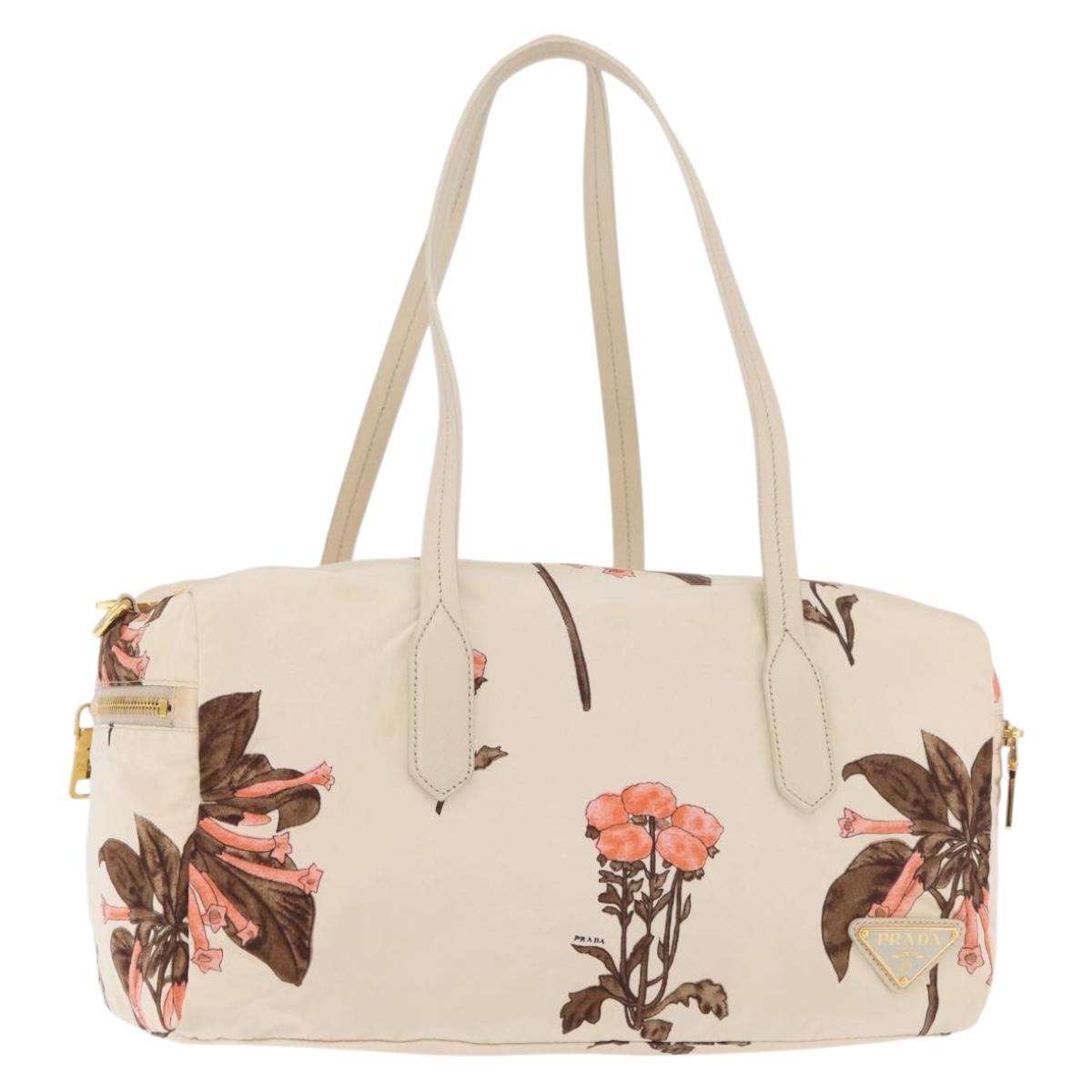 PRADA Hand Bag Nylon Beige Gold Auth 168855A