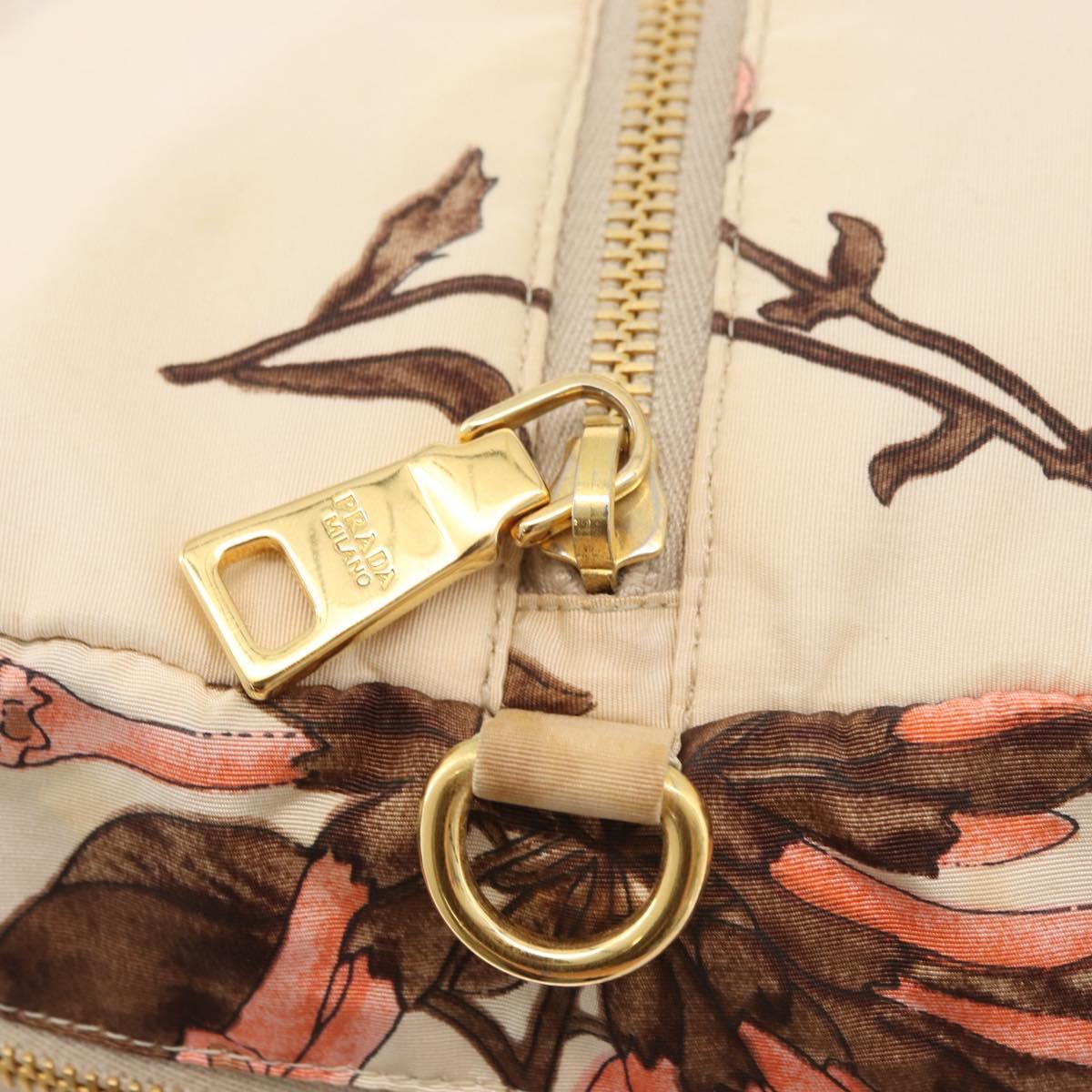 PRADA Hand Bag Nylon Beige Gold Auth 168855A