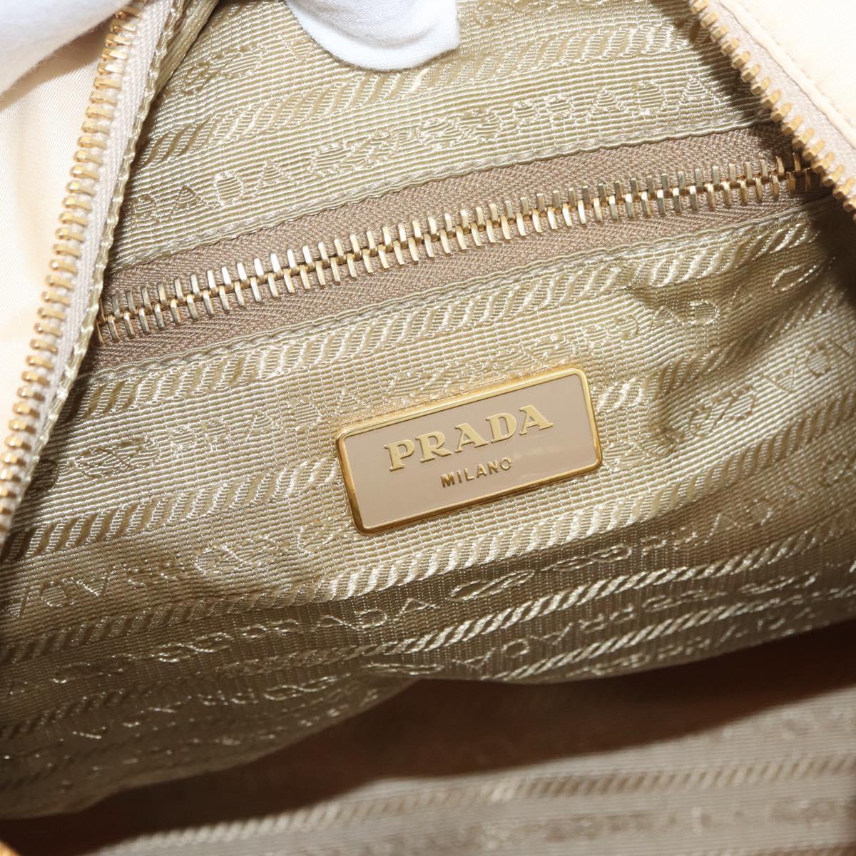 PRADA Hand Bag Nylon Beige Gold Auth 168855A
