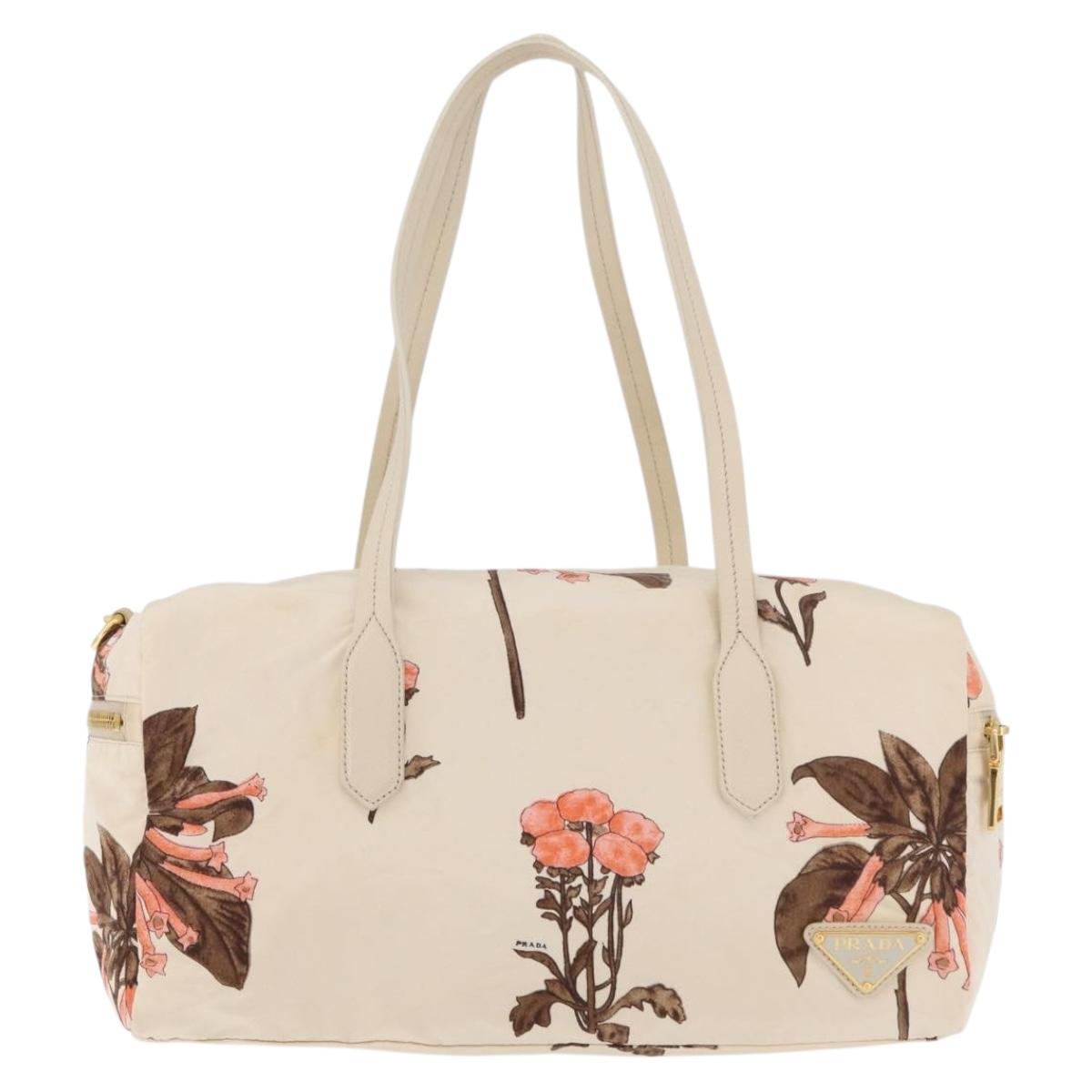 PRADA Hand Bag Nylon Beige Gold Auth 168855A