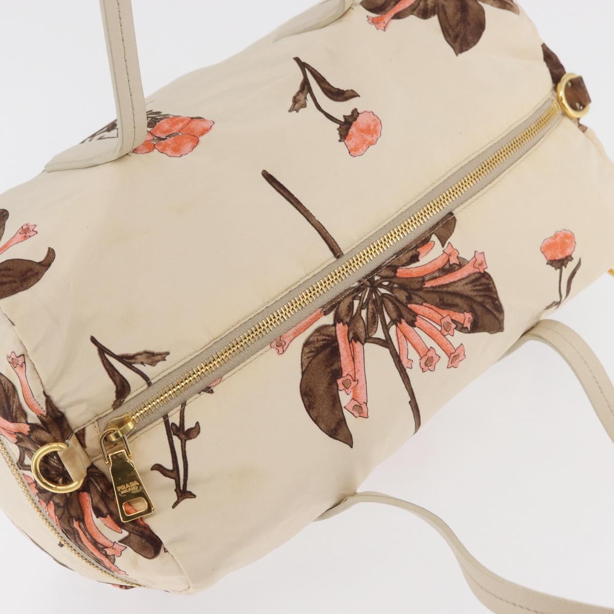 PRADA Hand Bag Nylon Beige Gold Auth 168855A