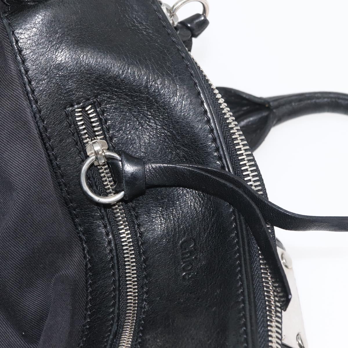 Chloe Paddington Hand Bag Canvas Black Brown Silver Auth 168864A