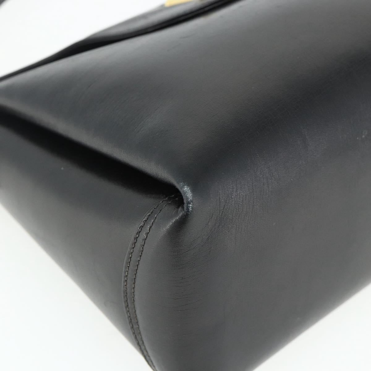 GUCCI Shoulder Bag Leather Black Gold Auth 168865A