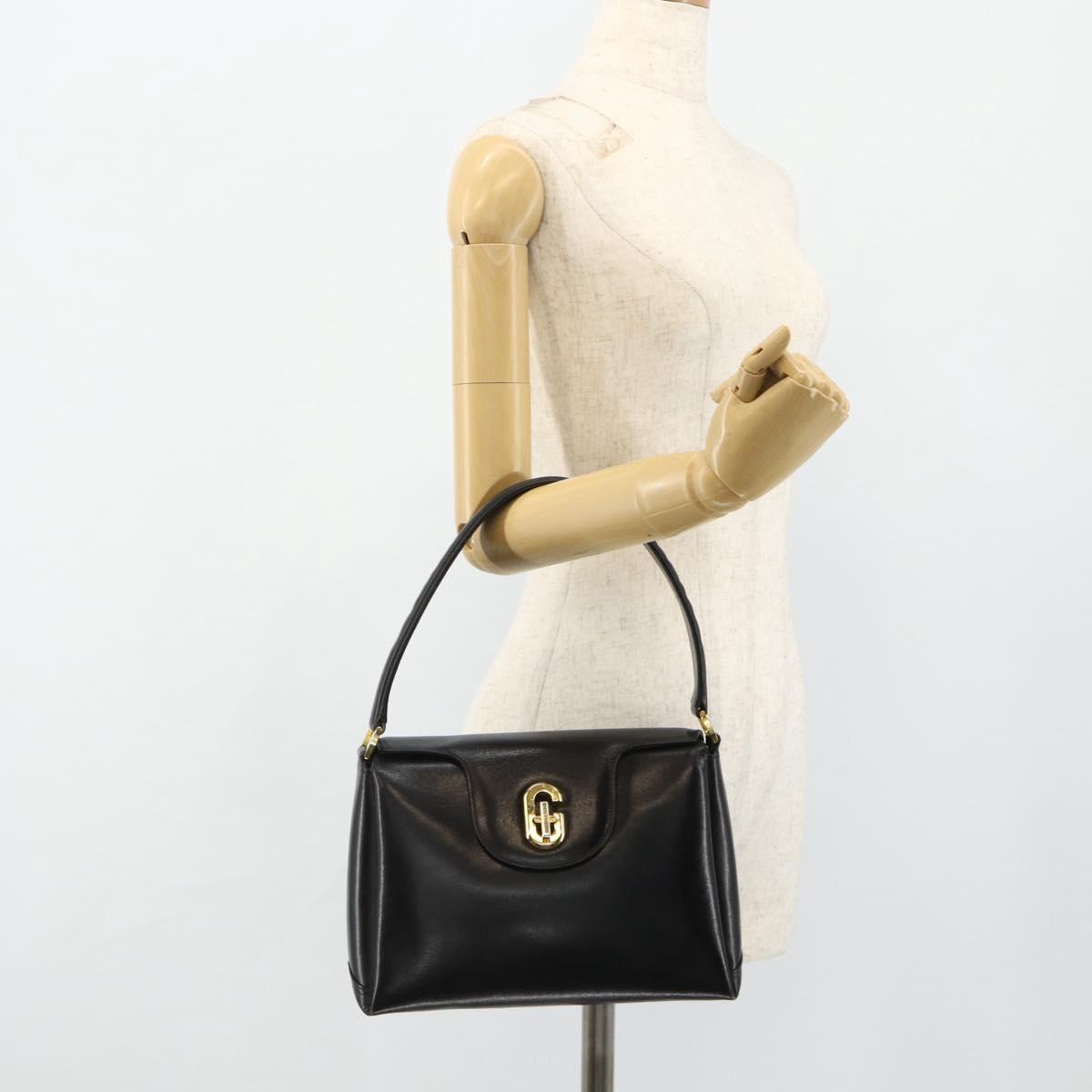 GUCCI Shoulder Bag Leather Black Gold Auth 168865A