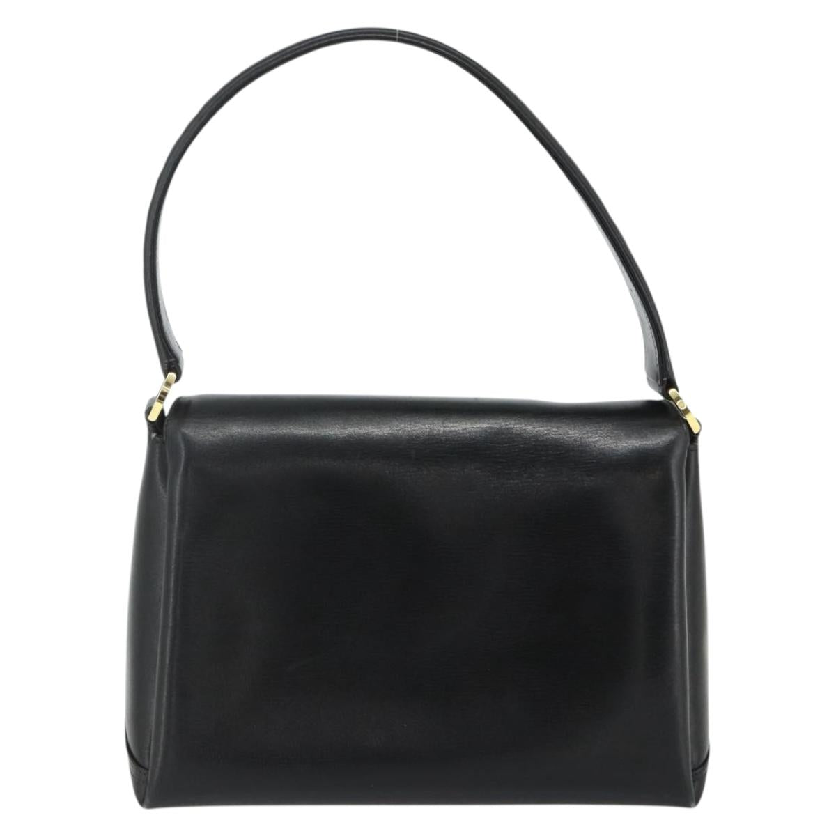 GUCCI Shoulder Bag Leather Black Gold Auth 168865A