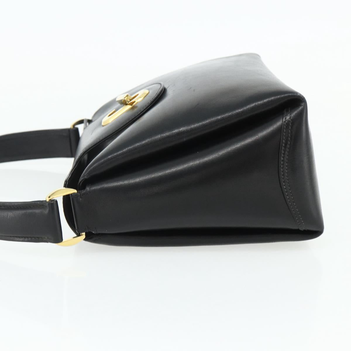 GUCCI Shoulder Bag Leather Black Gold Auth 168865A